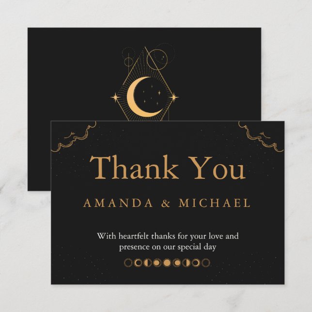 Moody Celestial Gold Moon starry night  Thank You Card (Front/Back)