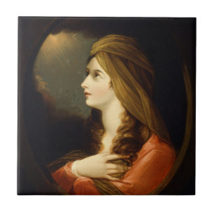 Moody Celestial Light Lady Red Turban Art Ceramic Tile