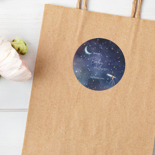 Moody Celestial Moon & Stars Baby Shower Classic Round Sticker