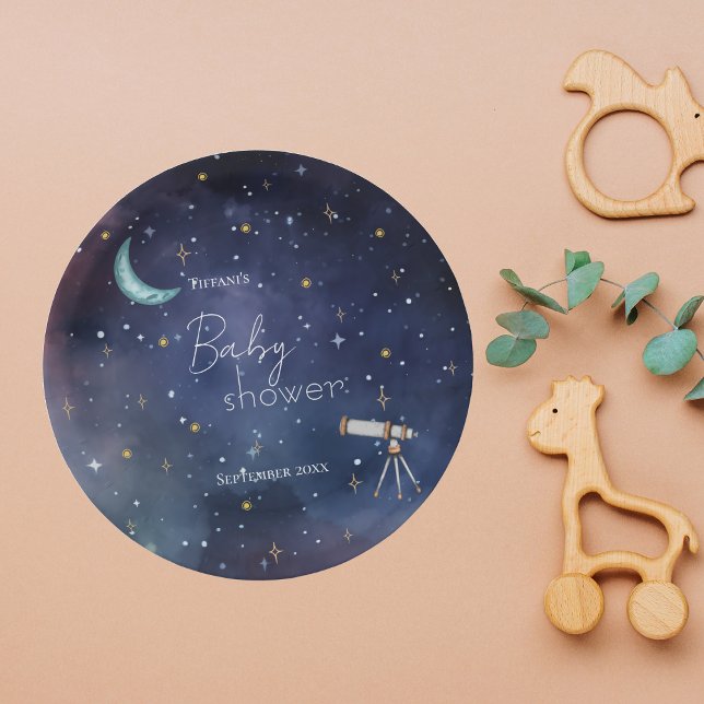 Moody Celestial Sky Moon & Stars Baby Shower Paper Plates (Creator Uploaded)