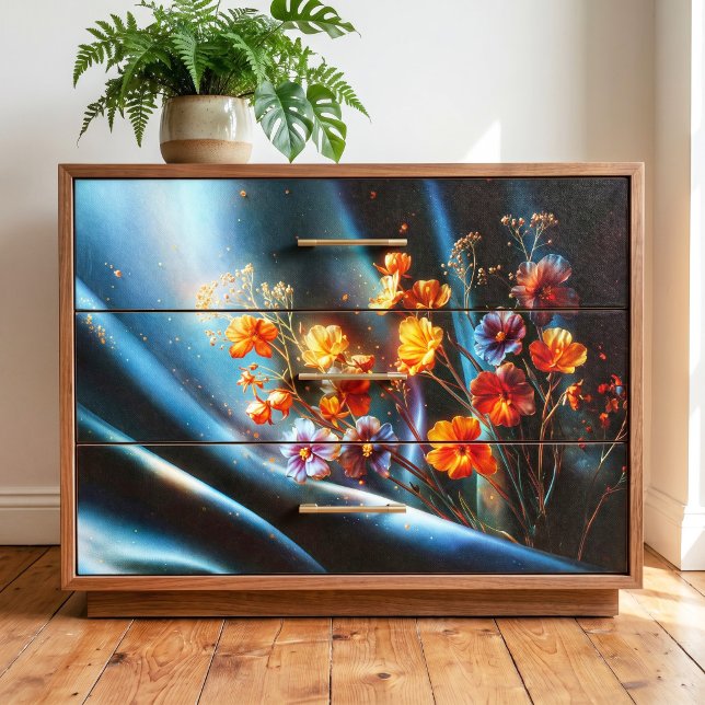 Moody Celestial Teal Satin Cosmos Flower Tissue Paper (Creator Uploaded)
