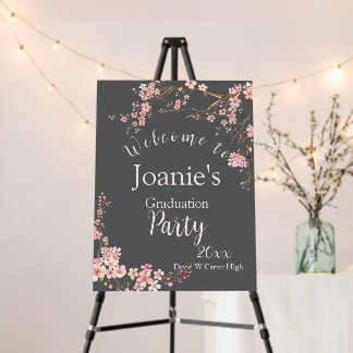 Moody Charcoal and Pink Cherry Blossom Graduation Foam Board