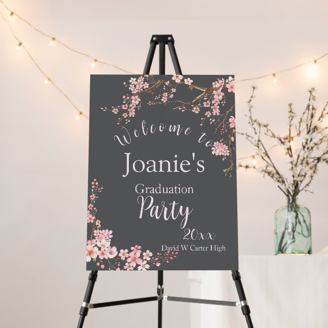 Moody Charcoal and Pink Cherry Blossom Graduation Foam Board (In Situ (Stand))