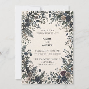 Moody Charcoal Botanical Wedding Invitation