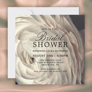 Moody Charm White Floral Bridal Shower Invitation by DancingPelican at Zazzle