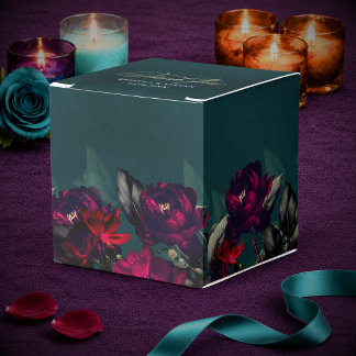 Moody Chic Dark Red Turquoise Floral Wedding Favor Boxes