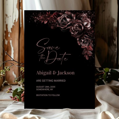 Moody Chocolate Floral Wedding Save the Date