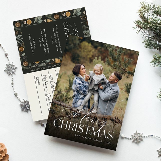 Moody Chrirstmas Botanical Vertical Photo Holiday Postcard (Creator Uploaded)