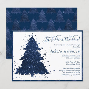 Moody Christmas   Classy Navy Blue Tree Trim Party Holiday Card
