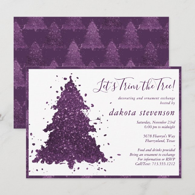 Moody Christmas | Deep Plum Purple Tree Trim Party Holiday Card (Front/Back)