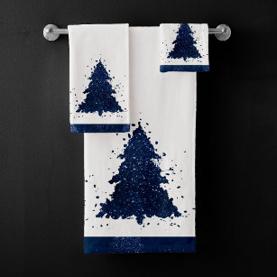 Whimsical Christmas Tree Snowflake White Black Bath Towel Set | Zazzle