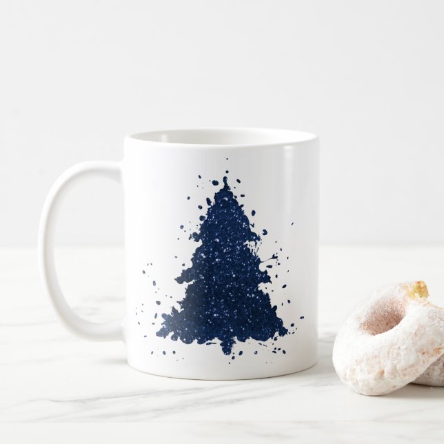 Moody Christmas Tree | Classy Dark Navy Blue Coffee Mug (With Donut)