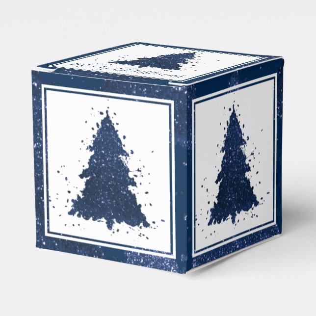 Moody Christmas Tree | Classy Dark Navy Blue Favor Boxes (Front Side)