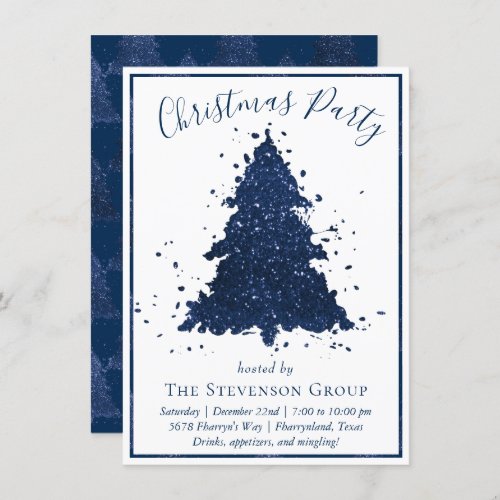 Moody Christmas Tree  Classy Dark Navy Blue Party Holiday Card