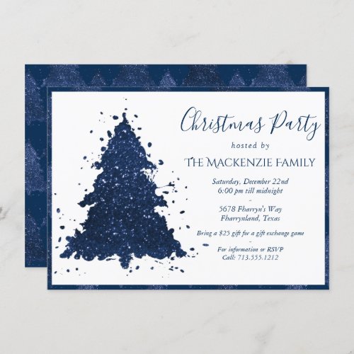 Moody Christmas Tree  Classy Dark Navy Blue Party Holiday Card