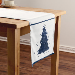 Moody Christmas Tree Classy Dark Navy Blue Short Table Runner