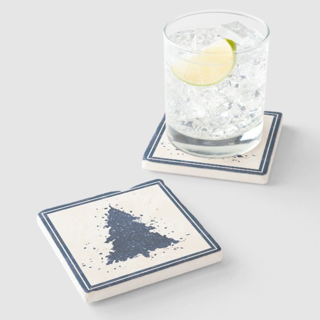 Moody Christmas Tree | Classy Dark Navy Blue Stone Coaster (Side)
