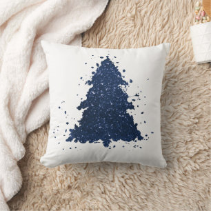 Moody Christmas Tree Classy Dark Navy Blue Throw Pillow
