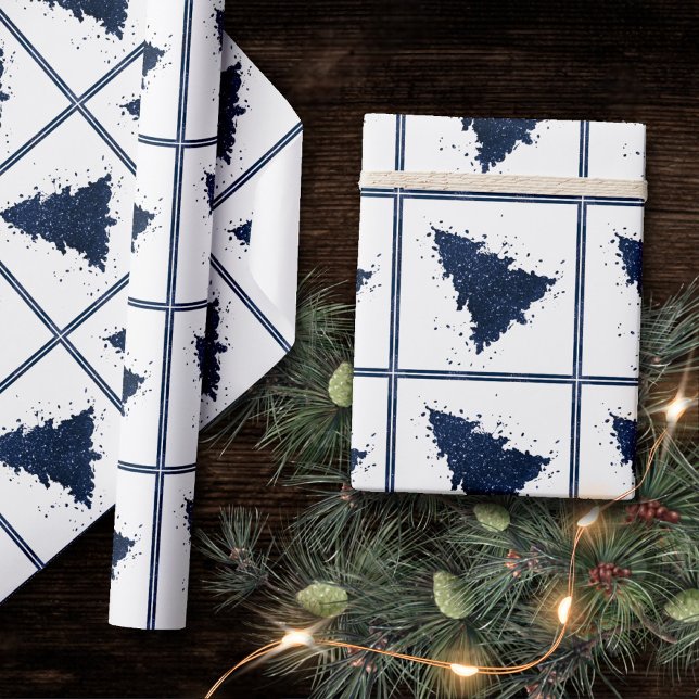 Moody Christmas Tree | Classy Dark Navy Blue Wrapping Paper (Creator Uploaded)