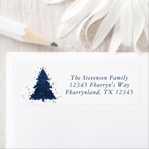 Moody Christmas Tree  Classy Navy Blue Address Label