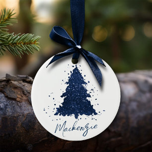 Moody Christmas Tree Classy Navy Blue Custom Ceramic Ornament