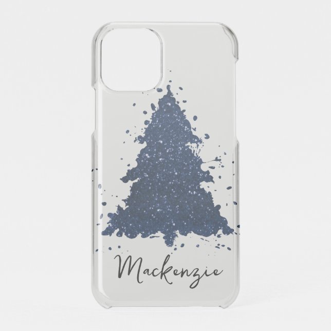 Moody Christmas Tree | Classy Navy Blue Custom Uncommon iPhone Case (Back)