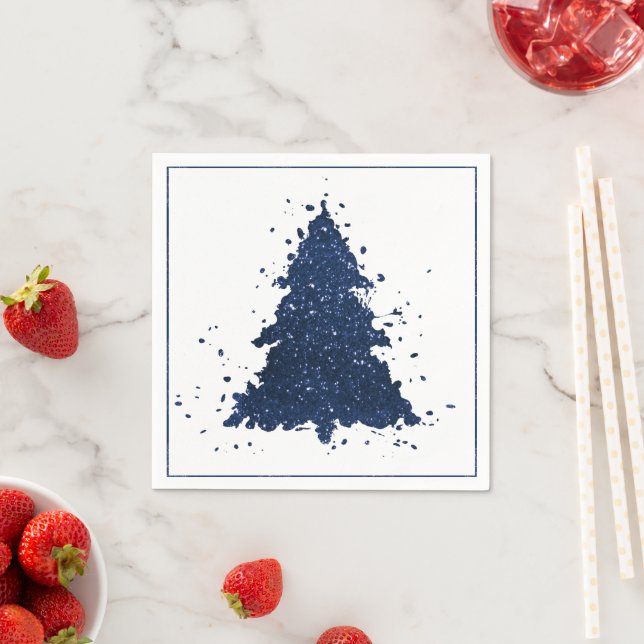 Moody Christmas Tree | Classy Navy Blue Splatter Napkins (Insitu)