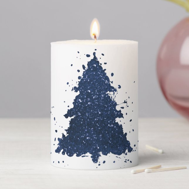 Moody Christmas Tree | Classy Navy Blue Splatter Pillar Candle (In Situ)