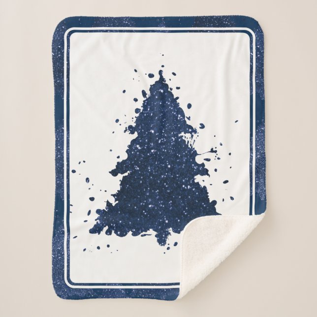Moody Christmas Tree | Classy Navy Blue Splatter Sherpa Blanket (Front)
