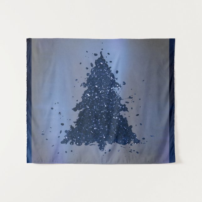 Moody Christmas Tree | Classy Navy Blue Splatter Tapestry (Front (Horizontal))