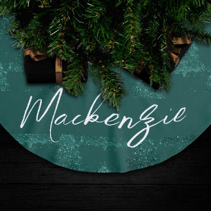 Moody Christmas Tree Dark Midnight Teal Custom Brushed Polyester Tree Skirt