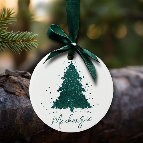 Moody Christmas Tree  Dark Midnight Teal Custom Ceramic Ornament