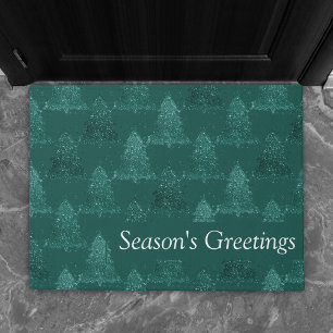 Moody Christmas Tree   Dark Midnight Teal Custom Doormat