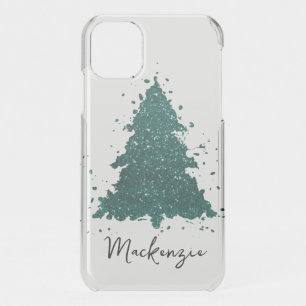 Moody Christmas Tree   Dark Midnight Teal Custom iPhone 11 Case