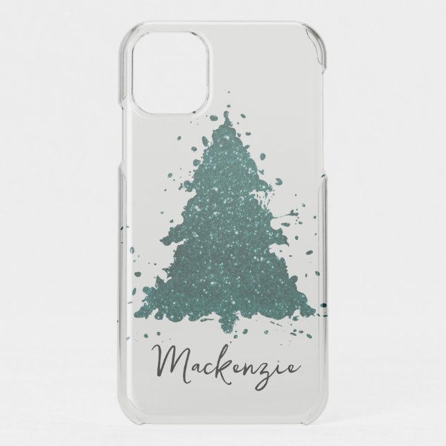 Moody Christmas Tree | Dark Midnight Teal Custom Uncommon iPhone Case (Back)