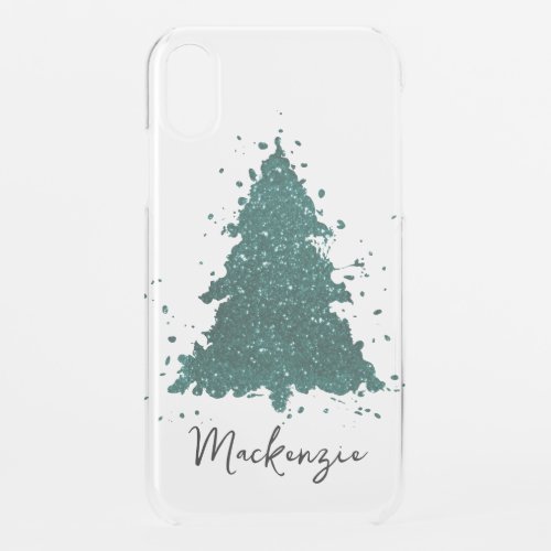 Moody Christmas Tree  Dark Midnight Teal Custom iPhone XR Case