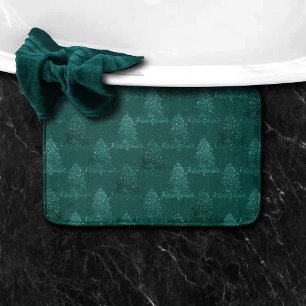 Moody Christmas Tree   Dark Midnight Teal Green Bath Mat
