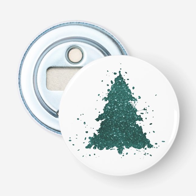 Moody Christmas Tree | Dark Midnight Teal Green Bottle Opener (Front)
