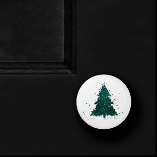 Moody Christmas Tree Dark Midnight Teal Green Ceramic Knob