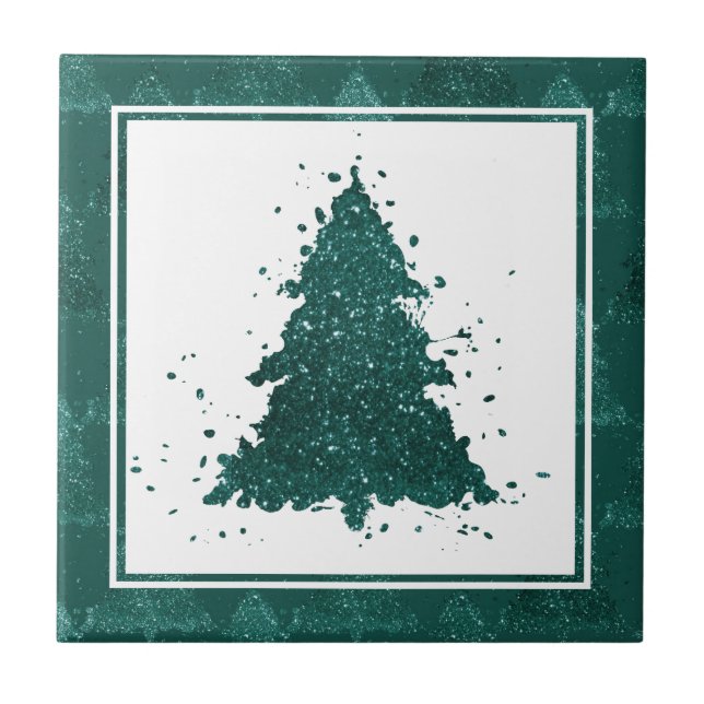 Moody Christmas Tree | Dark Midnight Teal Green Ceramic Tile (Front)
