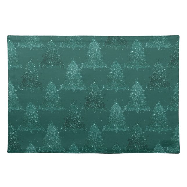 Moody Christmas Tree | Dark Midnight Teal Green Cloth Placemat (Front)
