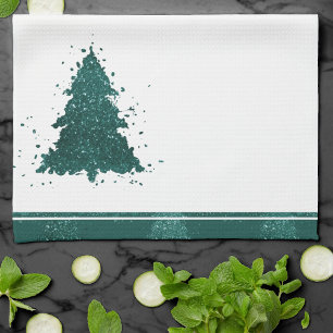 Moody Christmas Tree Dark Midnight Teal Green Kitchen Towel