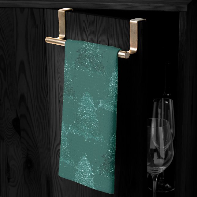 Moody Christmas Tree | Dark Midnight Teal Green Kitchen Towel (Creator Uploaded)