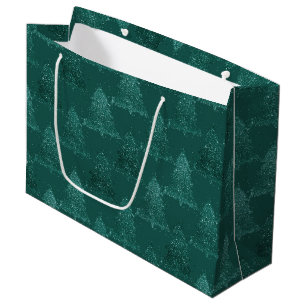 Moody Christmas Tree   Dark Midnight Teal Green Large Gift Bag