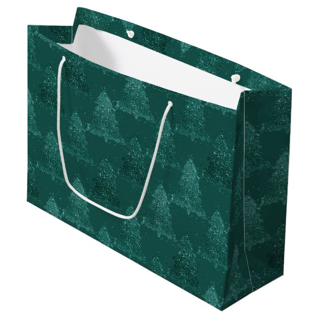 Moody Christmas Tree | Dark Midnight Teal Green Large Gift Bag (Front Angled)