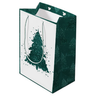 Moody Christmas Tree   Dark Midnight Teal Green Medium Gift Bag
