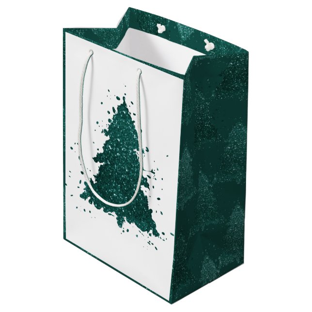 Moody Christmas Tree | Dark Midnight Teal Green Medium Gift Bag (Back Angled)