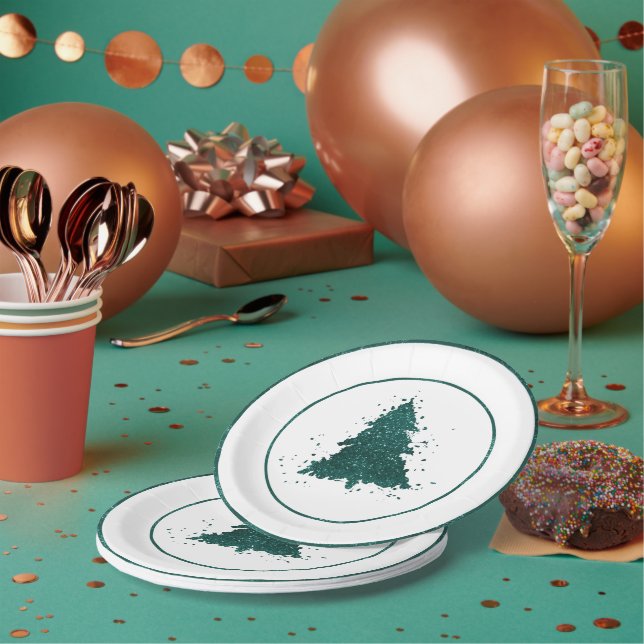 Moody Christmas Tree | Dark Midnight Teal Green Paper Plates (Multi)