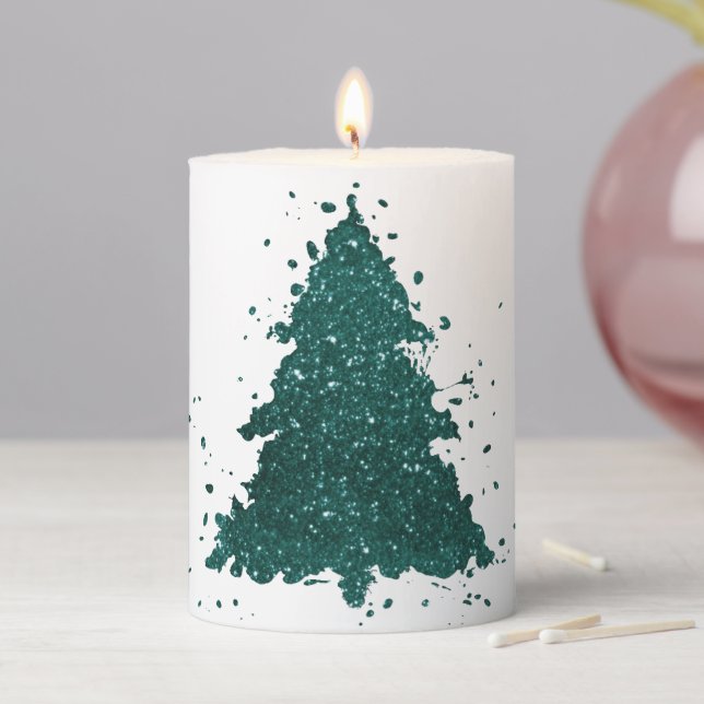Moody Christmas Tree | Dark Midnight Teal Green Pillar Candle (In Situ)