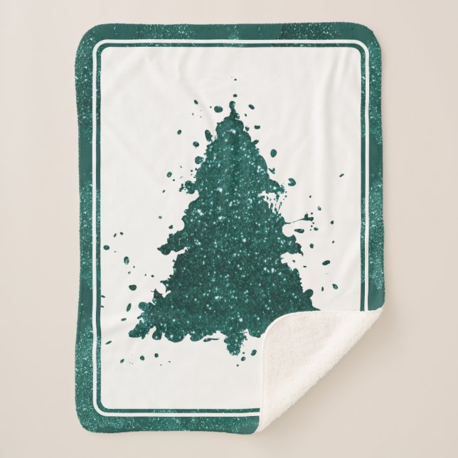 Moody Christmas Tree | Dark Midnight Teal Green Sherpa Blanket (Front)